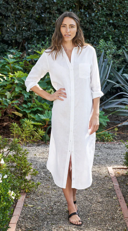 Rory Maxi Shirtdress in White Linen