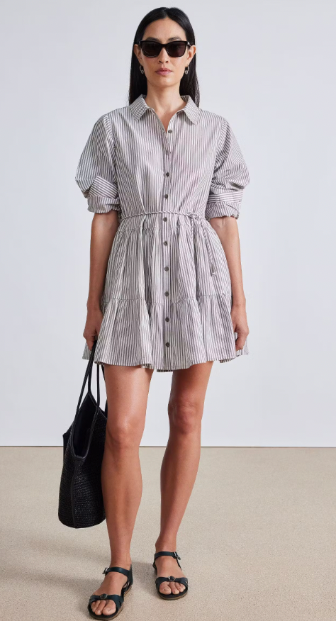 Anna Shirt Dress in Sand and White Stripe