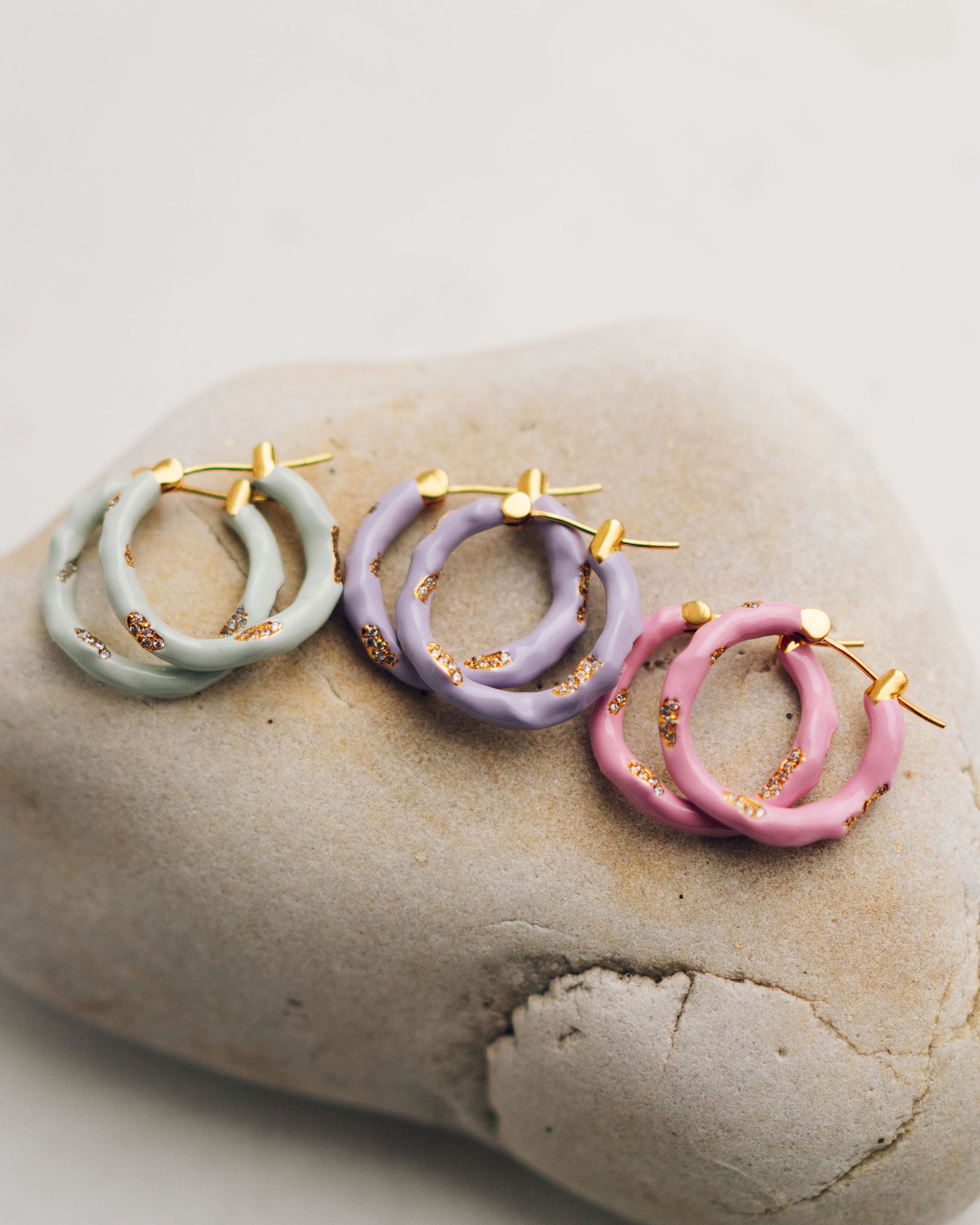 Medium Wave Hoops with Stones