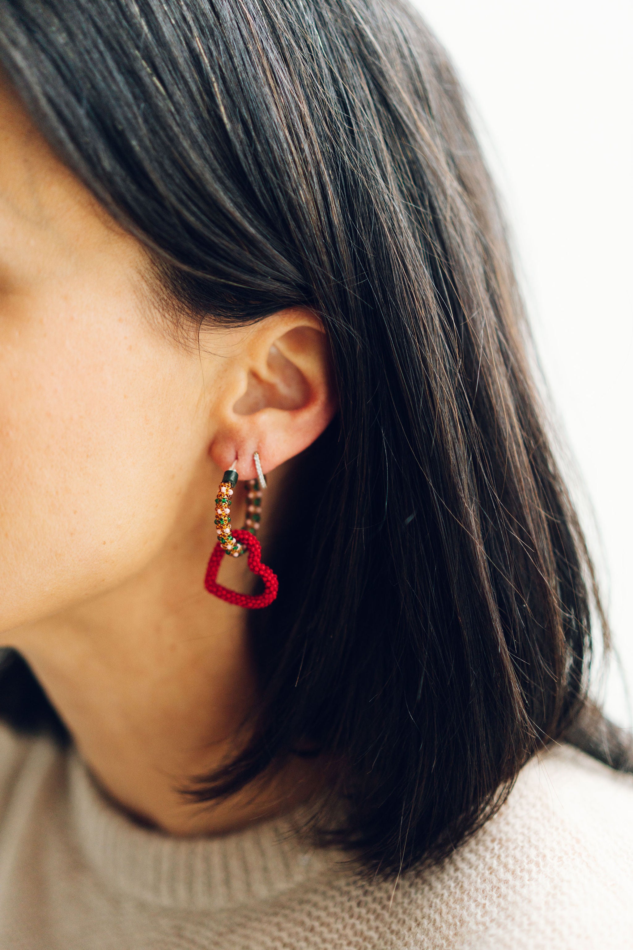 Beaded Hoops with Hearts